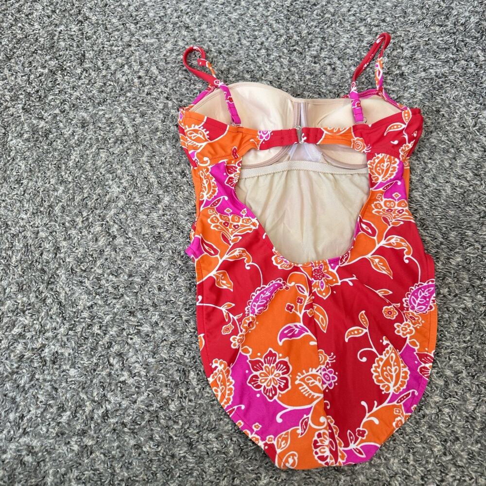 VTG Victoria's Secret One Piece Swimsuit Floral Plus Wrap Size 36C Red Pink - Picture 3 of 5
